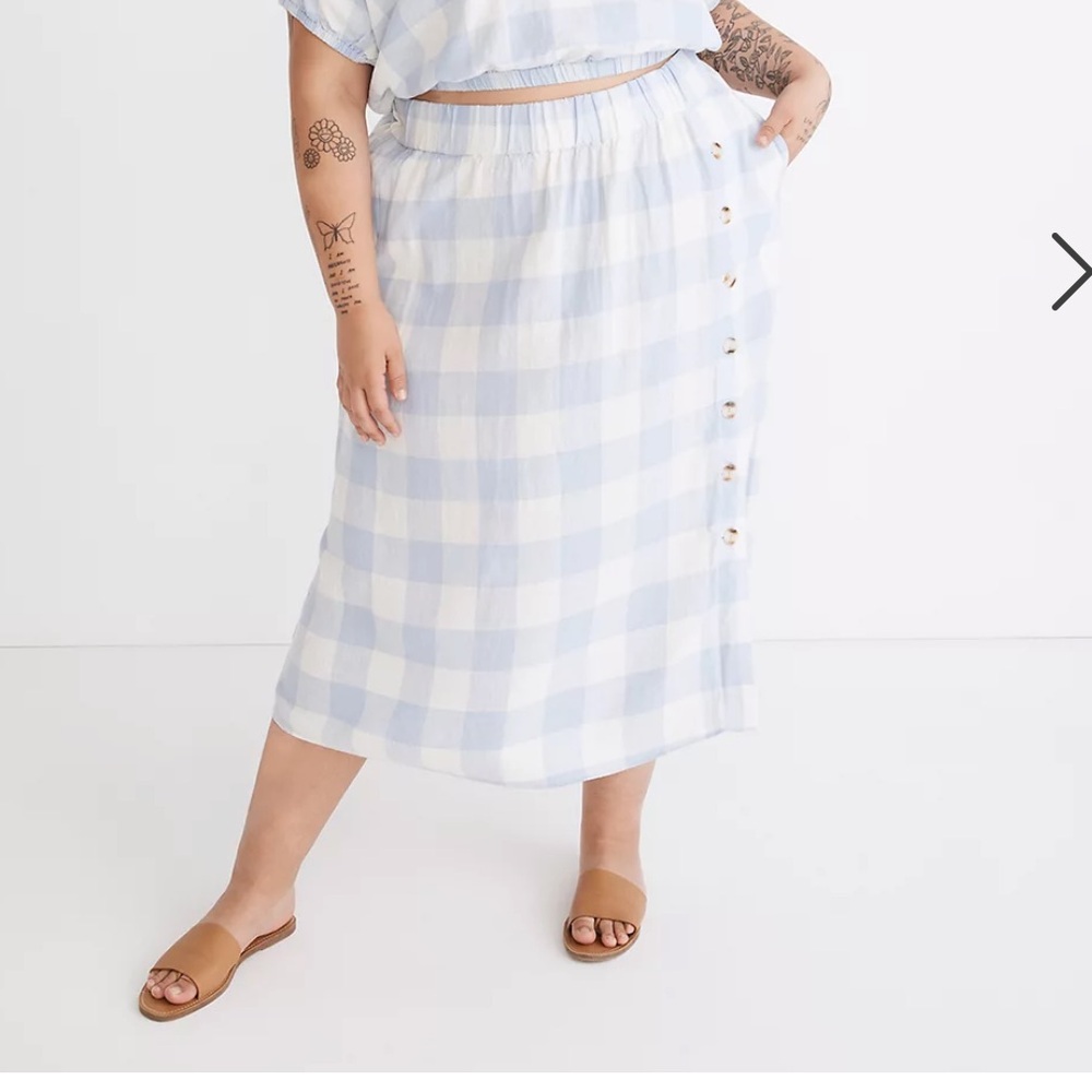 EUC Madewell linen-blend skirt set in blue/white gingham, size 3X - Picture 6 of 6
